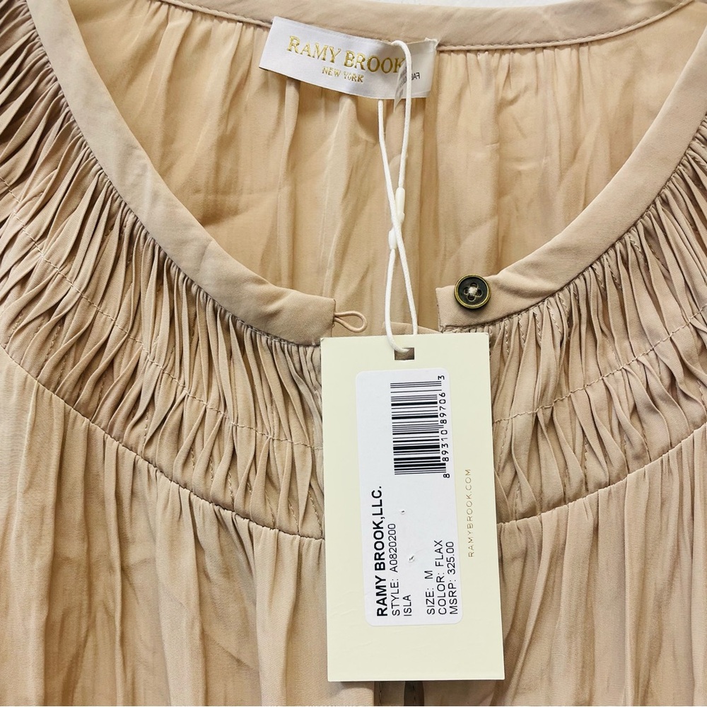 Ramy Brook Beige Long-Sleeve Smocked Yoke Blouse medium - Picture 6 of 7